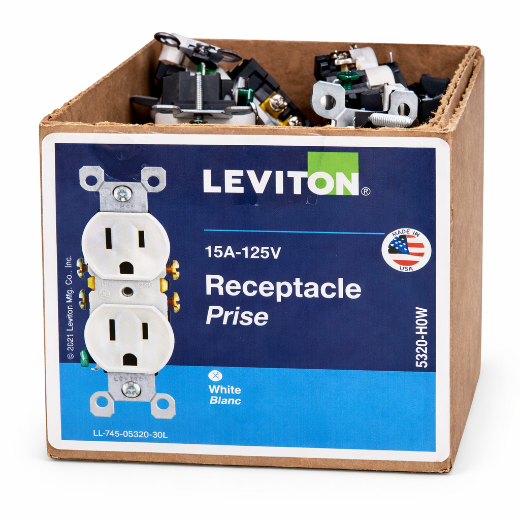 Prise double 15A 125V Leviton 5320-W – Duplex résidentielle blanche