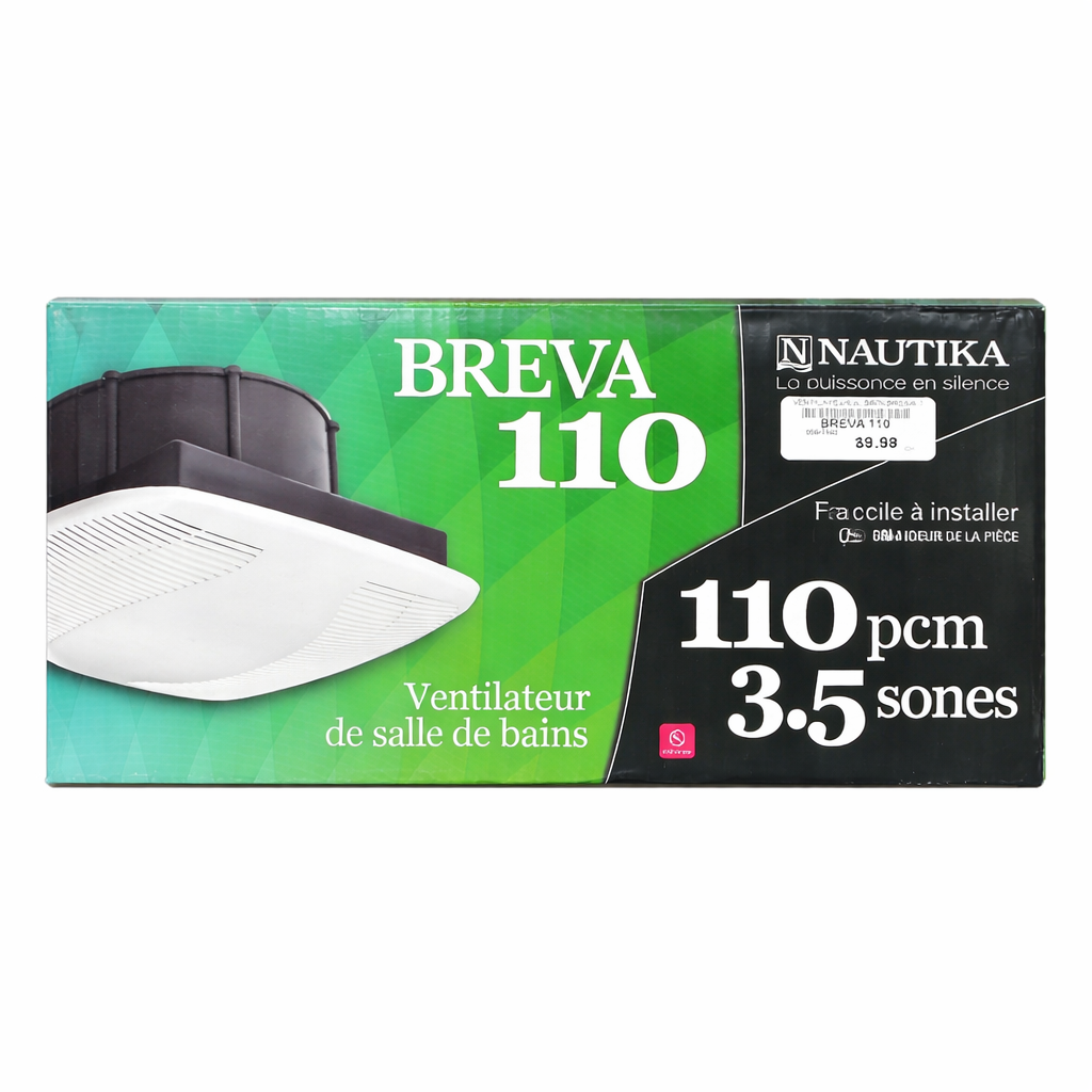 Nautika Breva 110 – Ventilateur de salle de bain 110 CFM | 3.5 Sones