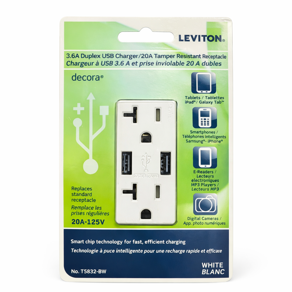 CHARGEUR À USB ET PRISE INVIOLABLE DOUBLES (3.5A/20A)